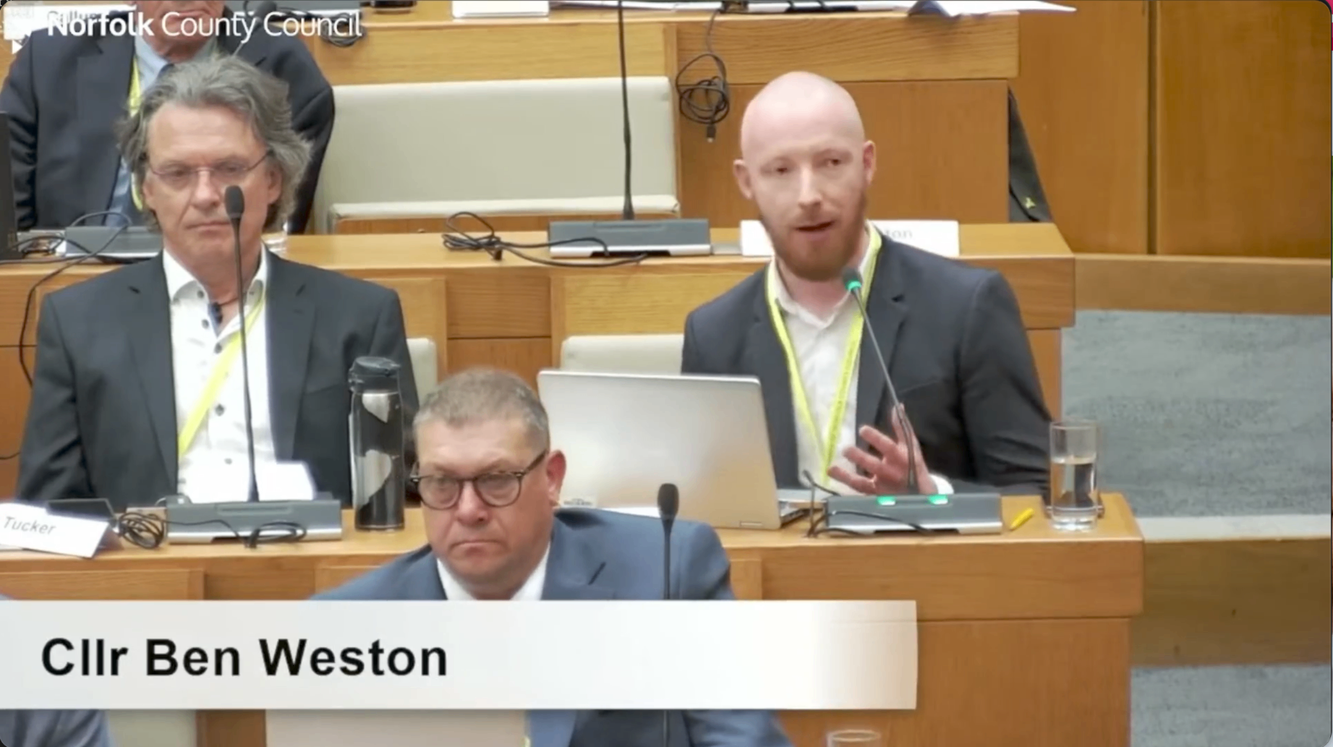 Ben Weston speaking in the Norfolk County Council chamber